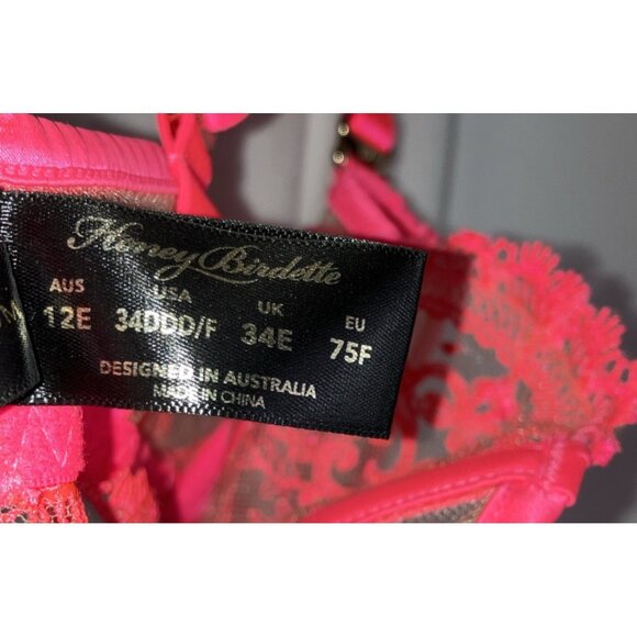 34 DDD F Honey Birdette Gabrielle Neon Lace Bra - Picture 3 of 5